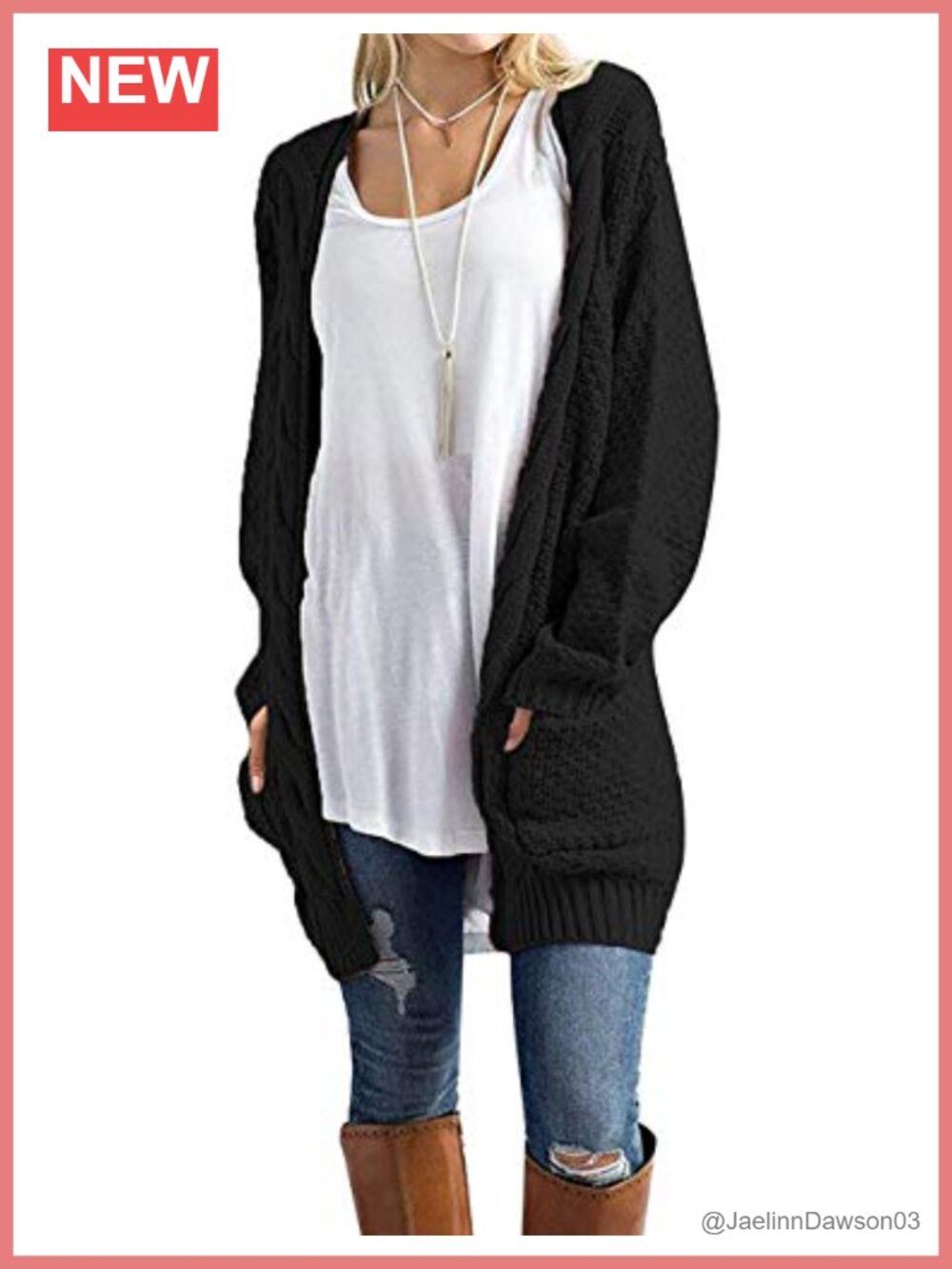 Long Sleeve Cable Knit Open Front Cardigan Sweater with Pockets